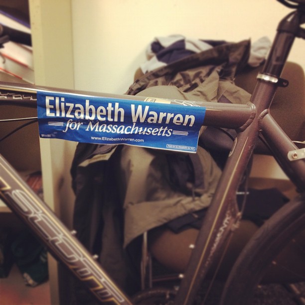 Adapted some @elizabethforma bumper stickers for my bike. #MASen