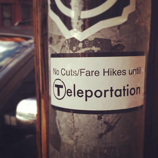 Seen on a signpost near Central on Saturday. Beam me up, #mbta!