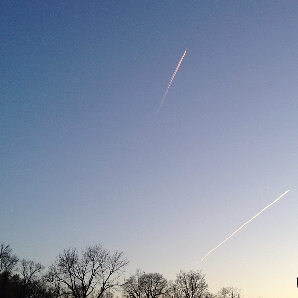 Contrails at sunset.